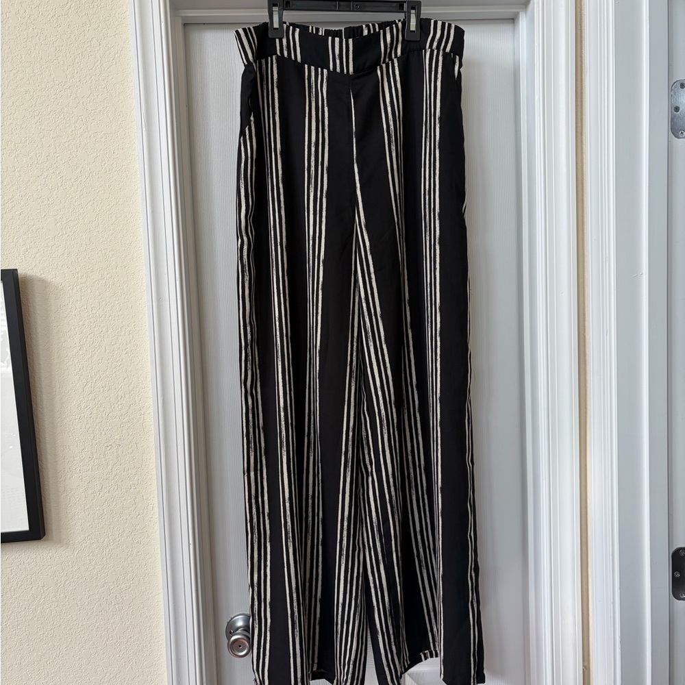 Black Vintage Stripe Wide-Leg Pants
